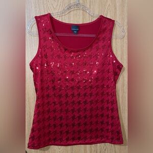 Covington Red Houndstooth Sequins Tank Top Size Medium